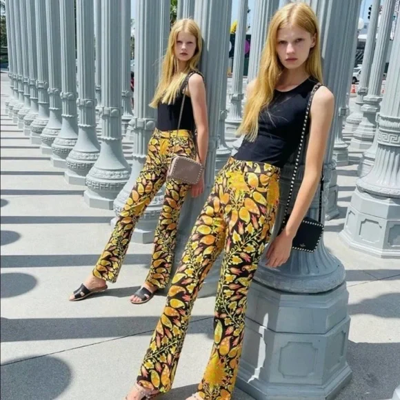 Zara Printed High Waist Flared Pants Multicolored - Picture 8 of 12